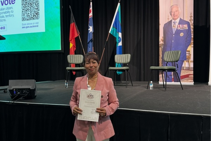 Somaly, AMEP student from Cambodia receiving her Australian citizenship