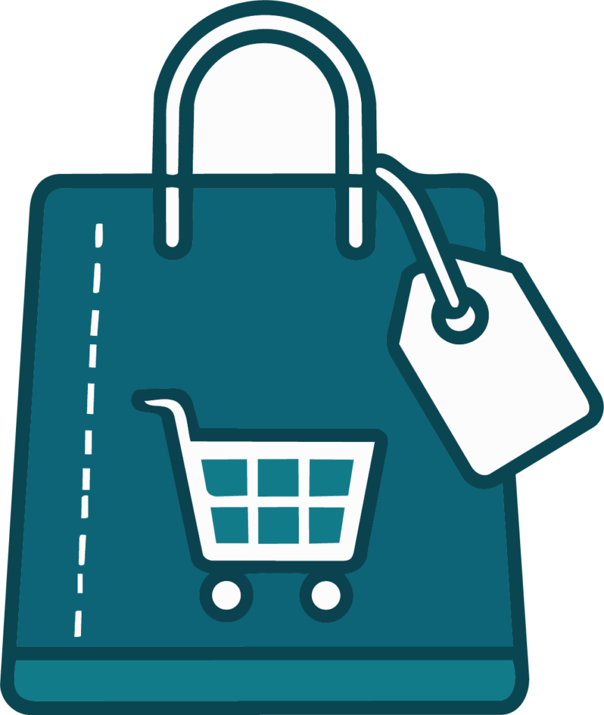 A graphic of a shopping bag with a shopping car inside of it.