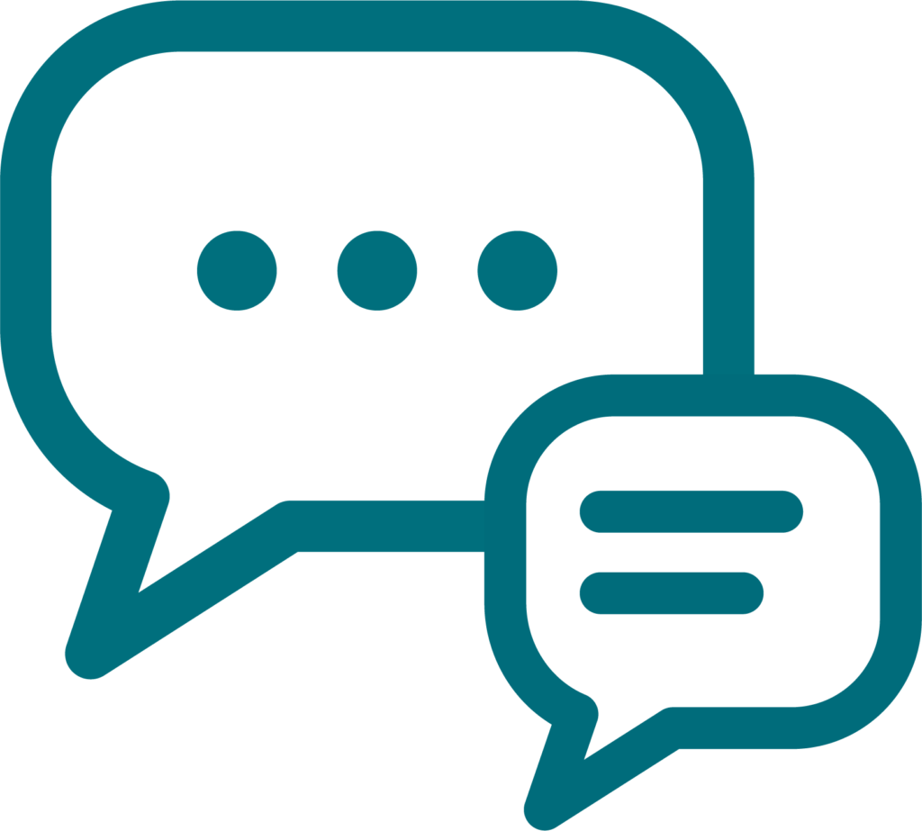 A graphic featuring two speech bubbles